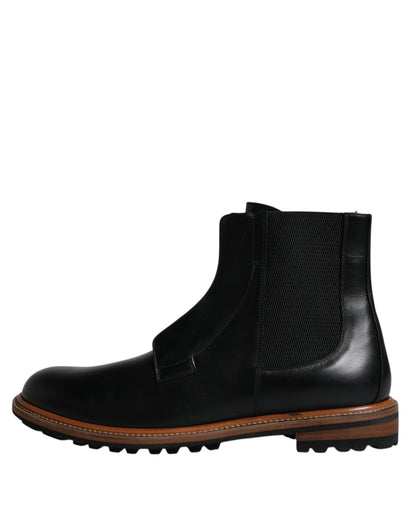 Dolce & Gabbana Black Leather Chelsea Mid Calf Men Boots Shoes by Dolce & Gabbana