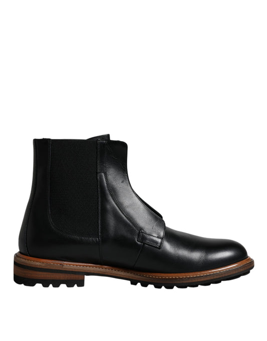 Bottines Chelsea mi-mollet en cuir noir Dolce &amp; Gabbana pour homme