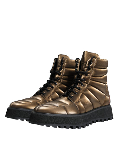 Dolce &amp; Gabbana Bottes mi-mollet rembourrées à lacets bronze