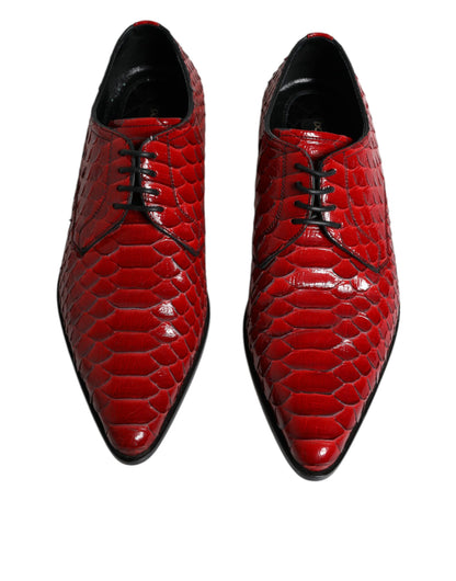 Dolce &amp; Gabbana Red Textured Varnished Derby Men Formal Shoes