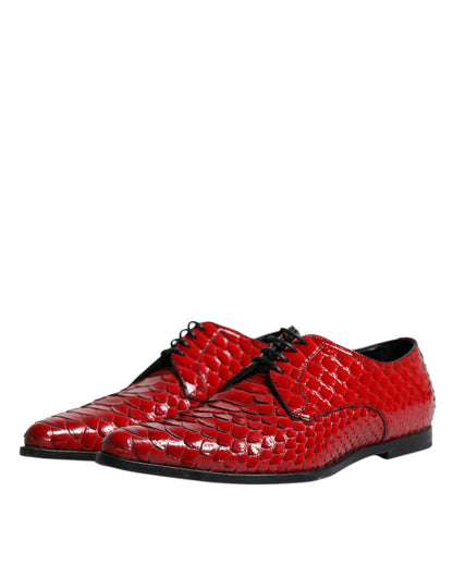 Dolce &amp; Gabbana Red Textured Varnished Derby Men Formal Shoes