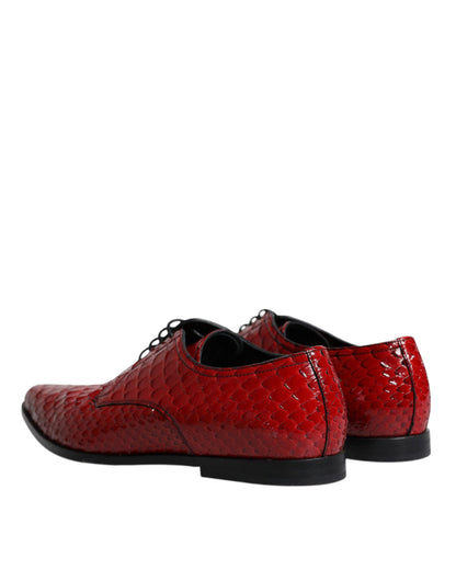 Dolce &amp; Gabbana Red Textured Varnished Derby Men Formal Shoes