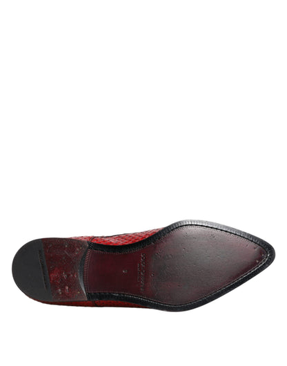 Dolce &amp; Gabbana Red Textured Varnished Derby Men Formal Shoes