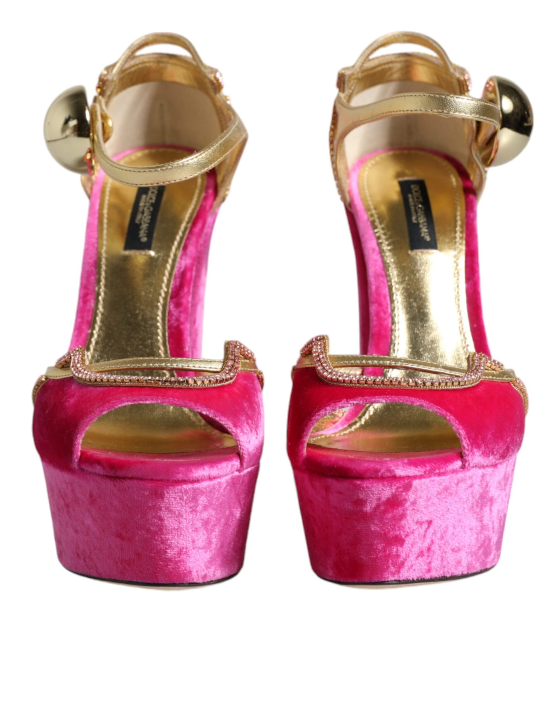 Dolce & Gabbana Pink Velvet Platform Ankle Strap Heel Sandals Shoes by Dolce & Gabbana