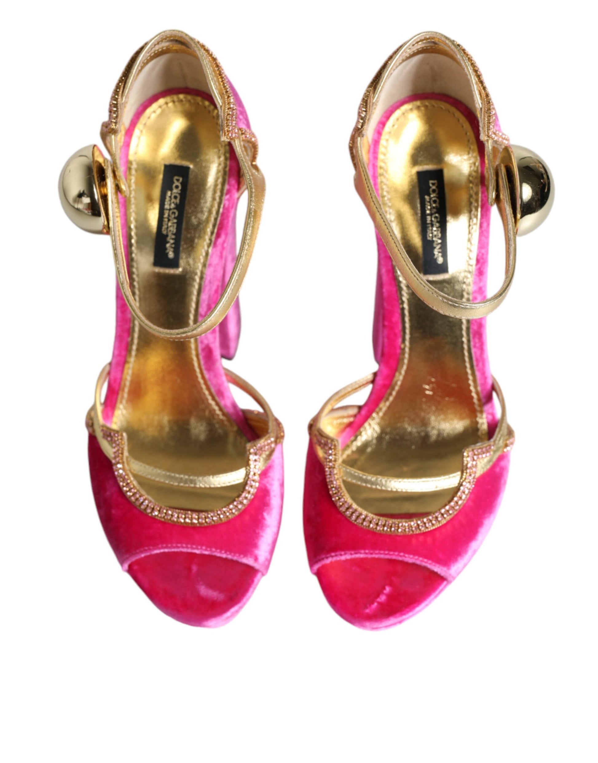 Dolce & Gabbana Pink Velvet Platform Ankle Strap Heel Sandals Shoes by Dolce & Gabbana