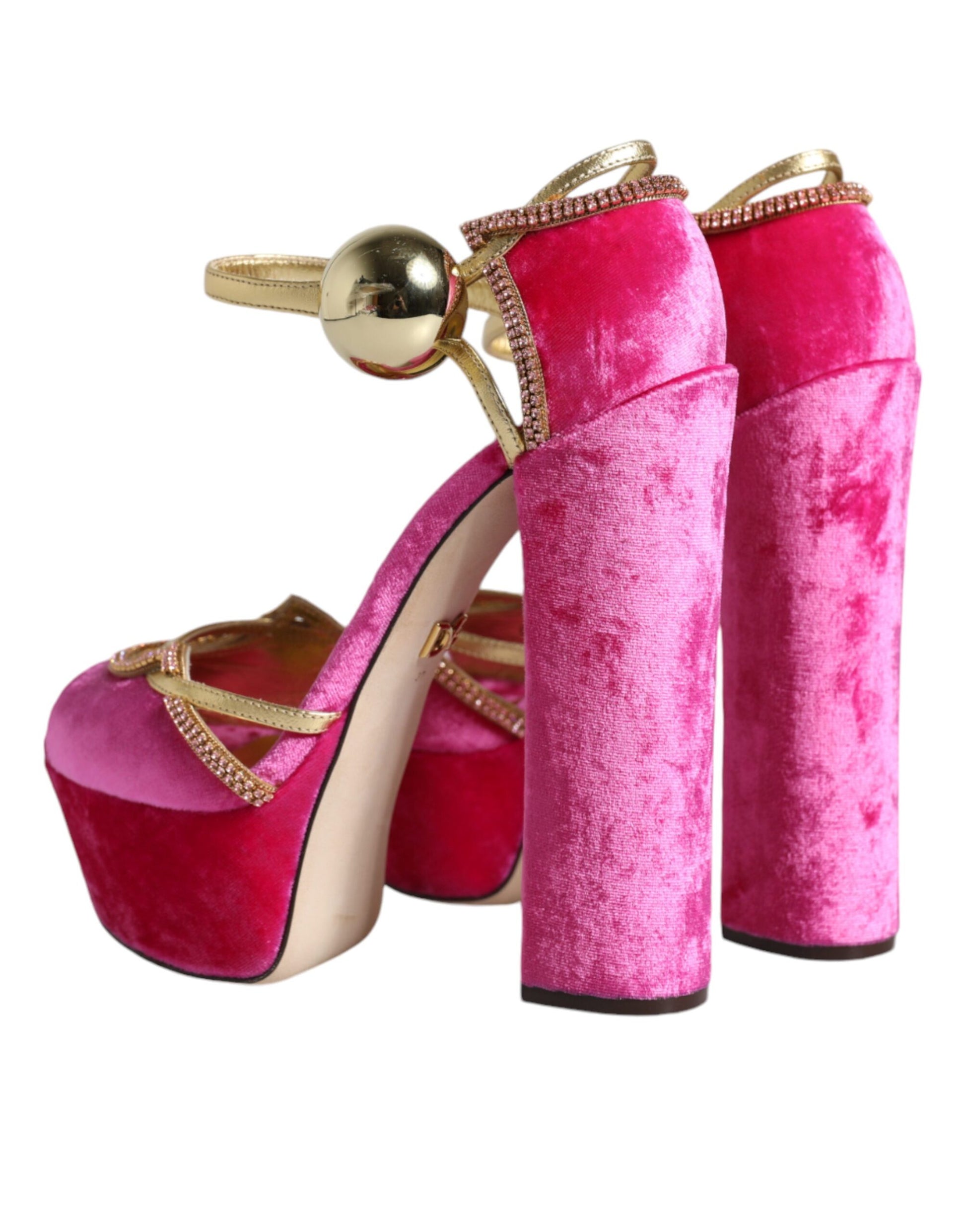 Dolce & Gabbana Pink Velvet Platform Ankle Strap Heel Sandals Shoes by Dolce & Gabbana