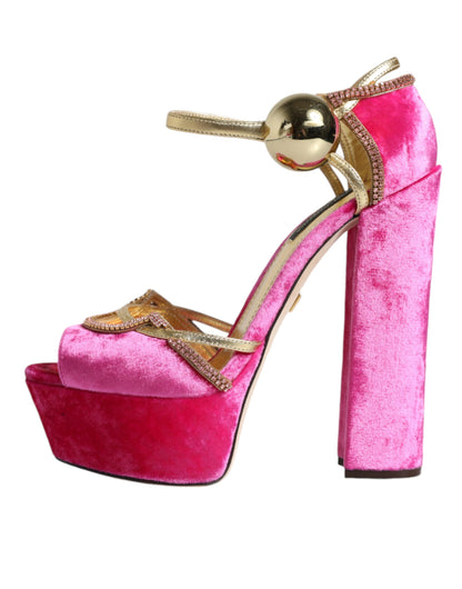 Dolce & Gabbana Pink Velvet Platform Ankle Strap Heel Sandals Shoes by Dolce & Gabbana
