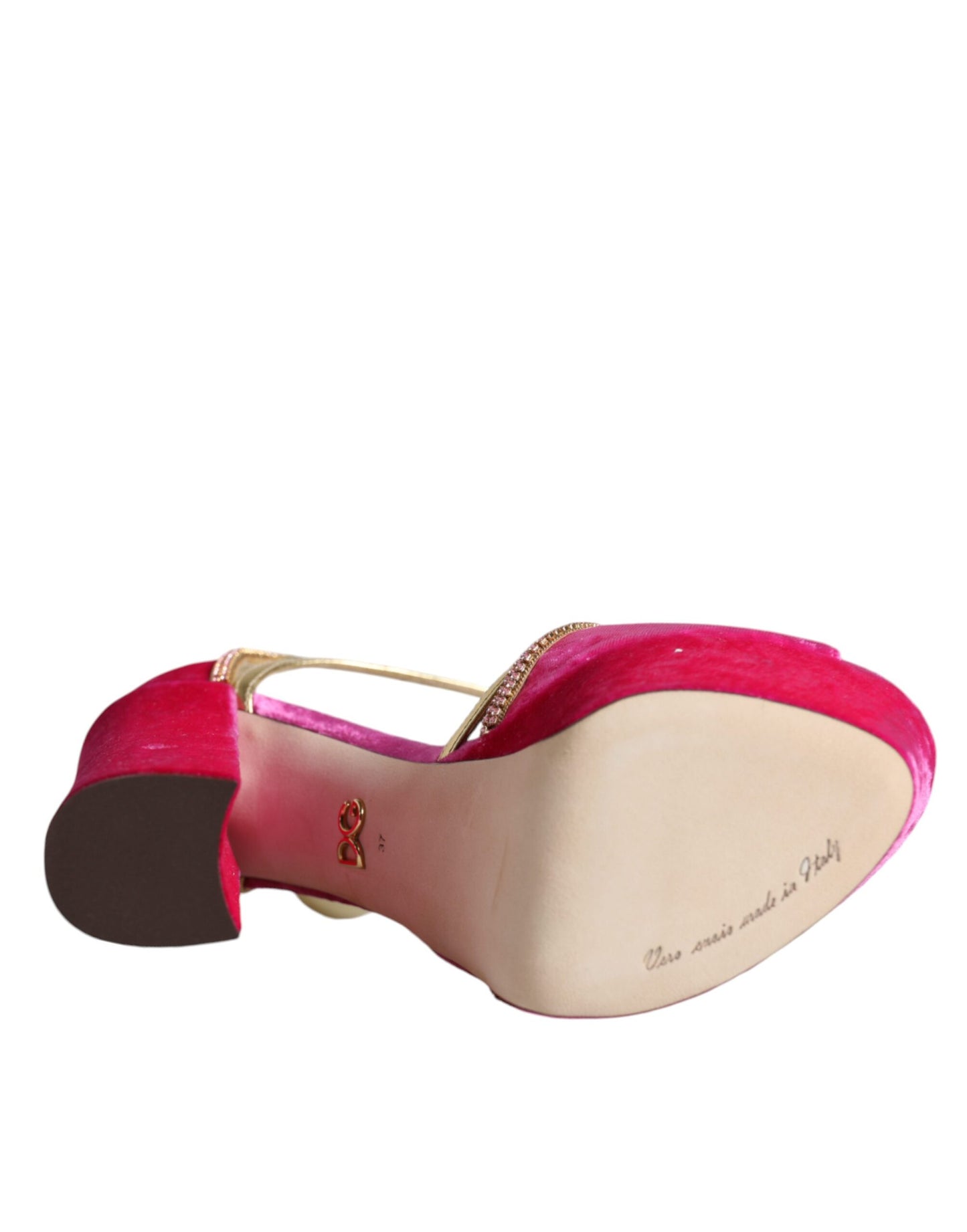 Dolce & Gabbana Pink Velvet Platform Ankle Strap Heel Sandals Shoes by Dolce & Gabbana