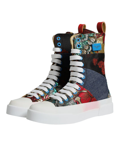 Dolce & Gabbana Multicolor Patchwork High Top Sneakers Shoes by Dolce & Gabbana