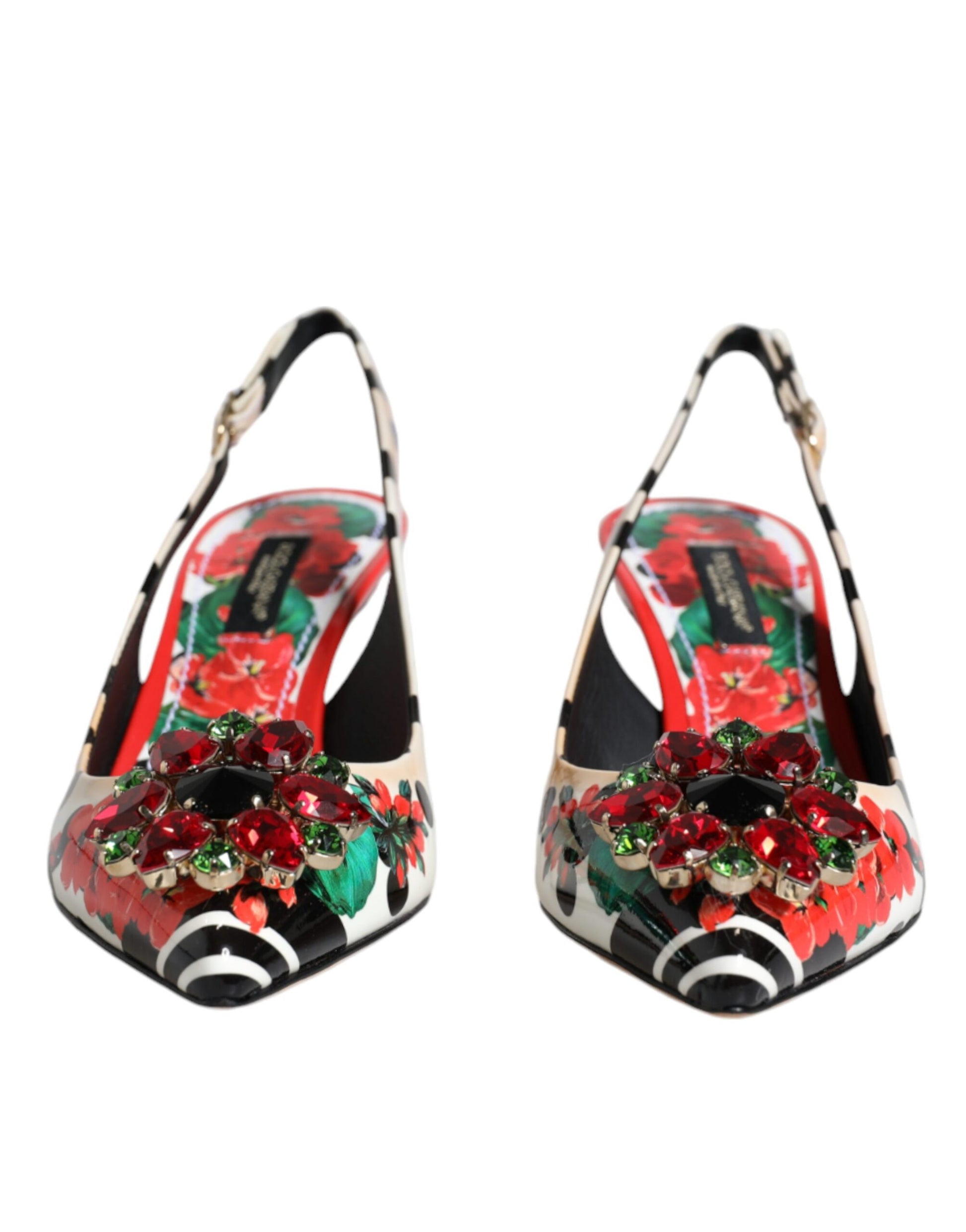 Dolce & Gabbana Multicolor Leather Crystal Heels Slingback Shoes by Dolce & Gabbana