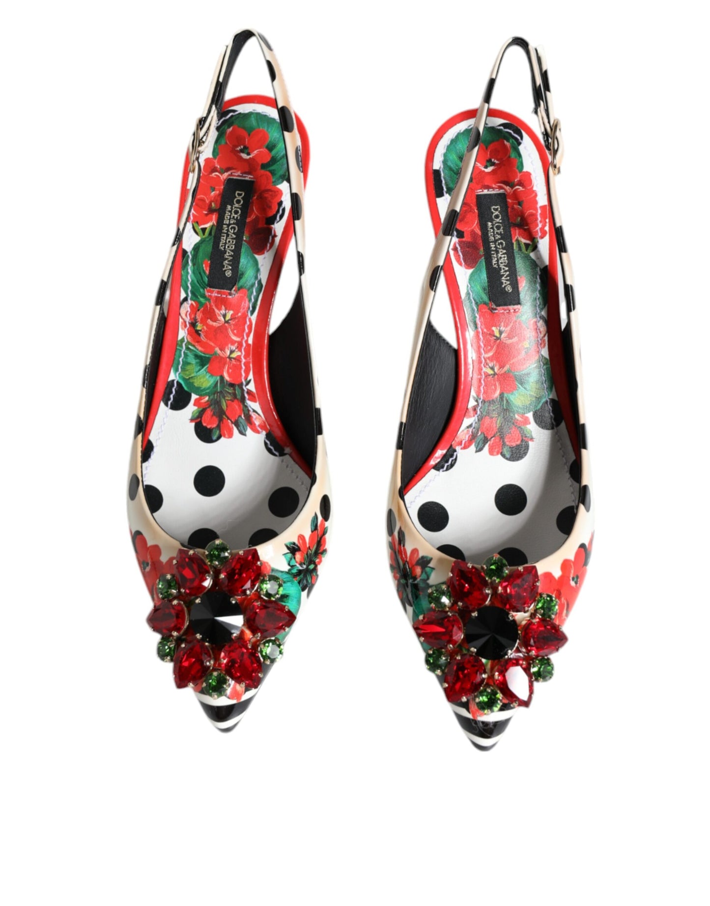 Dolce & Gabbana Multicolor Leather Crystal Heels Slingback Shoes by Dolce & Gabbana