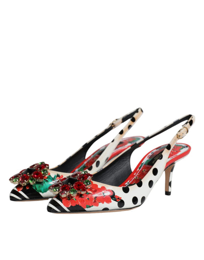 Dolce & Gabbana Multicolor Leather Crystal Heels Slingback Shoes by Dolce & Gabbana