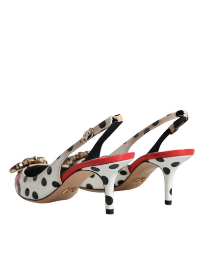 Dolce & Gabbana Multicolor Leather Crystal Heels Slingback Shoes by Dolce & Gabbana