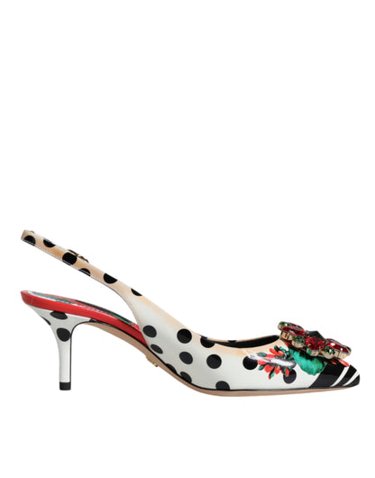 Dolce & Gabbana Multicolor Leather Crystal Heels Slingback Shoes by Dolce & Gabbana