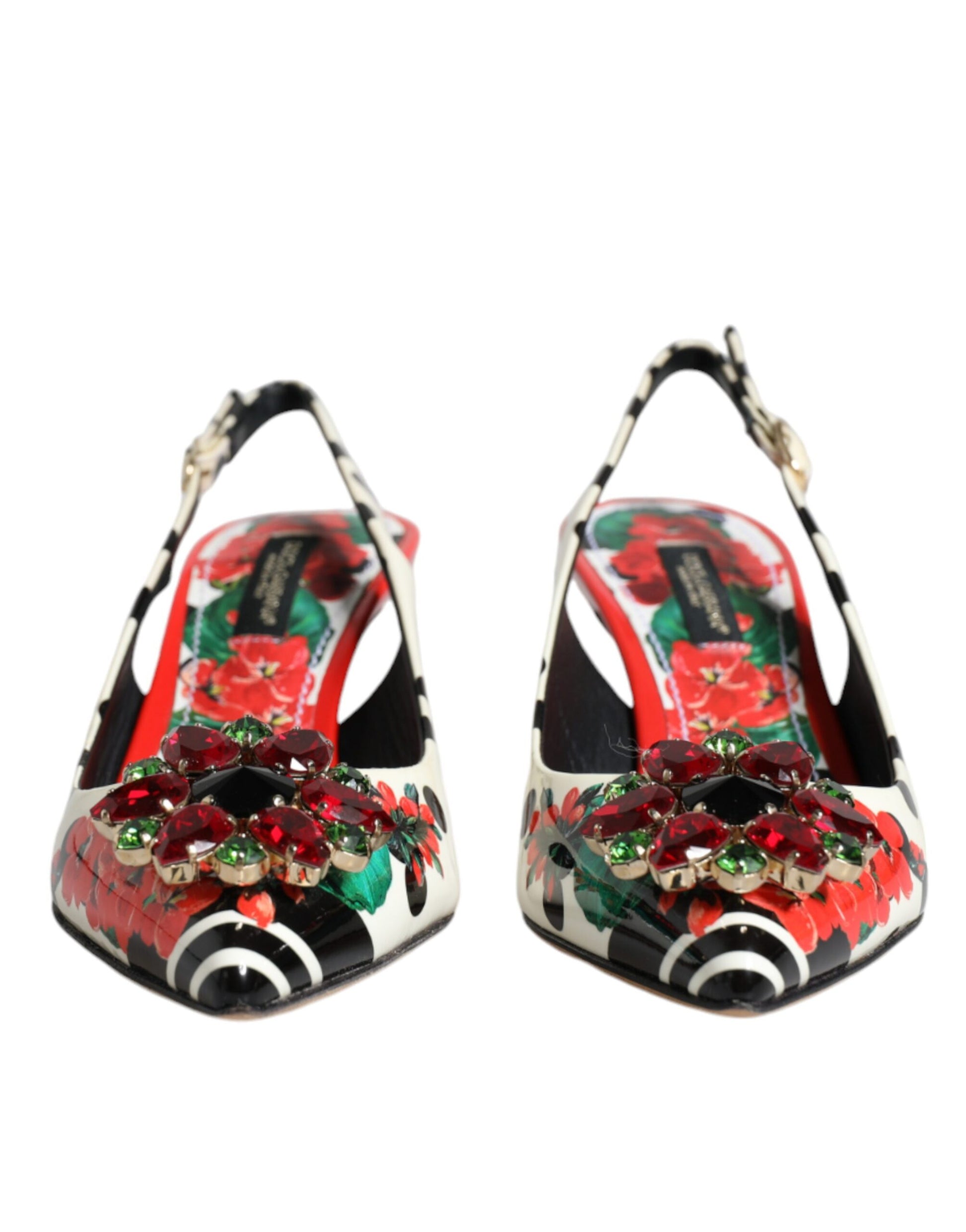 Dolce & Gabbana Multicolor Leather Crystal Heels Slingback Shoes by Dolce & Gabbana