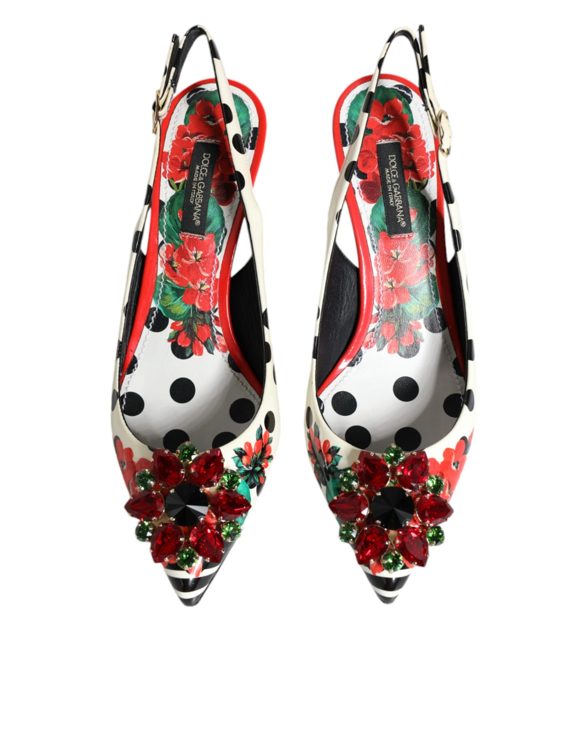 Dolce & Gabbana Multicolor Leather Crystal Heels Slingback Shoes by Dolce & Gabbana