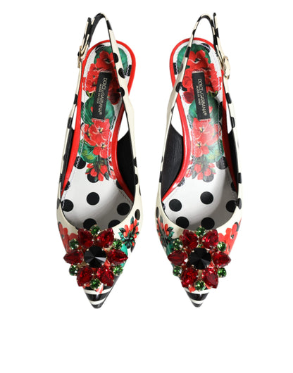 Dolce & Gabbana Multicolor Leather Crystal Heels Slingback Shoes by Dolce & Gabbana