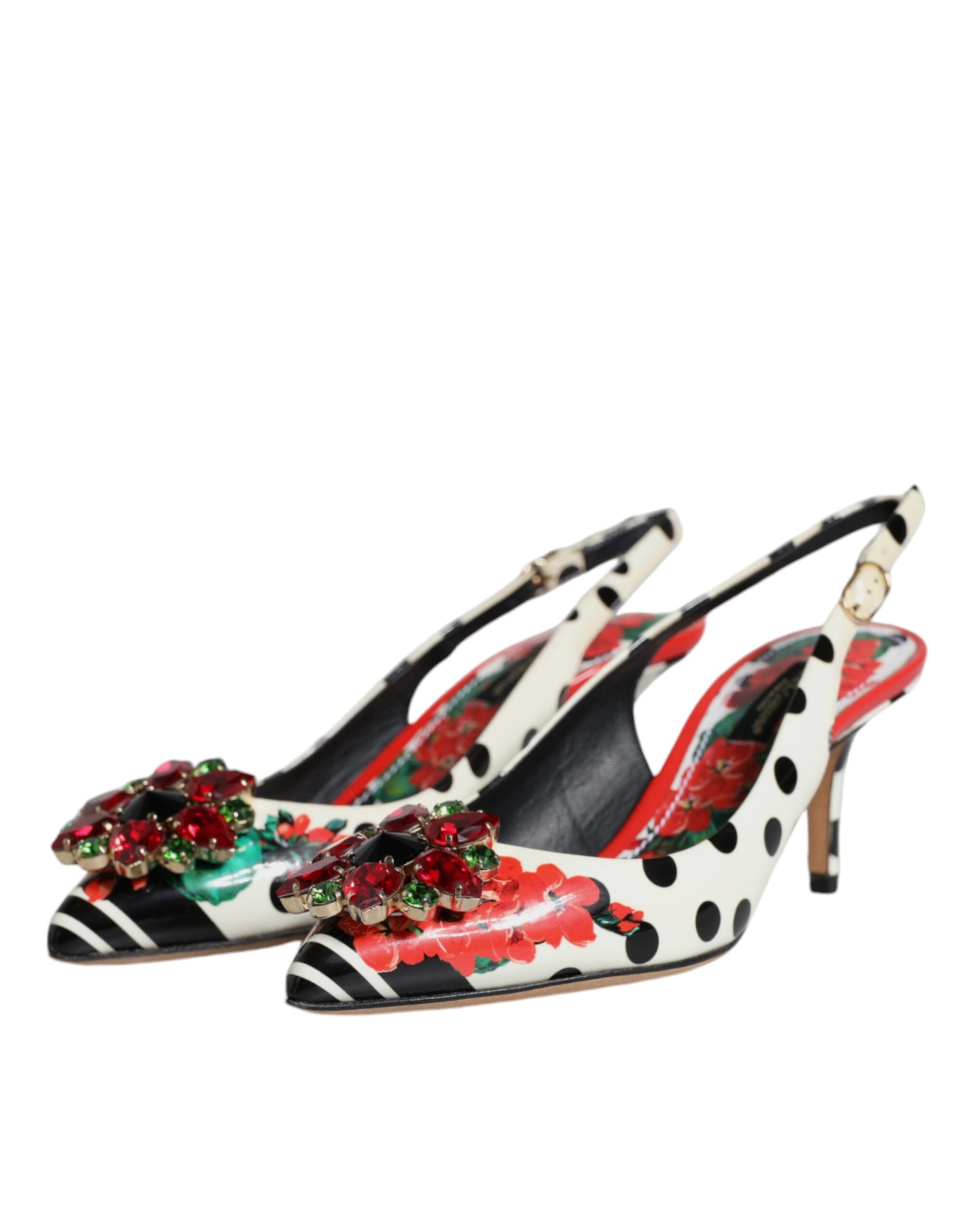 Dolce & Gabbana Multicolor Leather Crystal Heels Slingback Shoes by Dolce & Gabbana