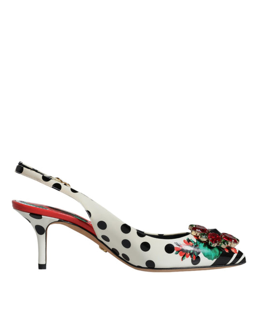 Dolce & Gabbana Multicolor Leather Crystal Heels Slingback Shoes by Dolce & Gabbana