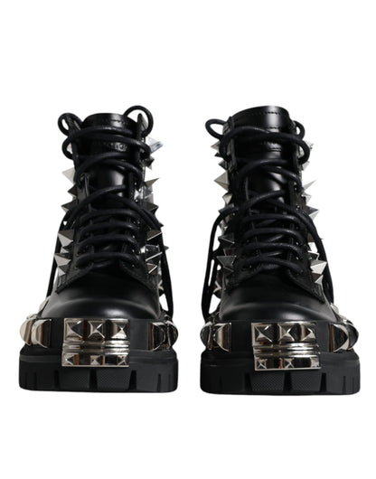 Dolce & Gabbana Black Leather Studded Trekking Boots Shoes by Dolce & Gabbana