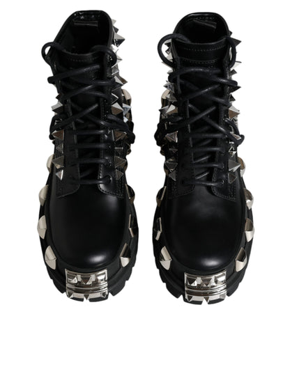 Dolce & Gabbana Black Leather Studded Trekking Boots Shoes by Dolce & Gabbana