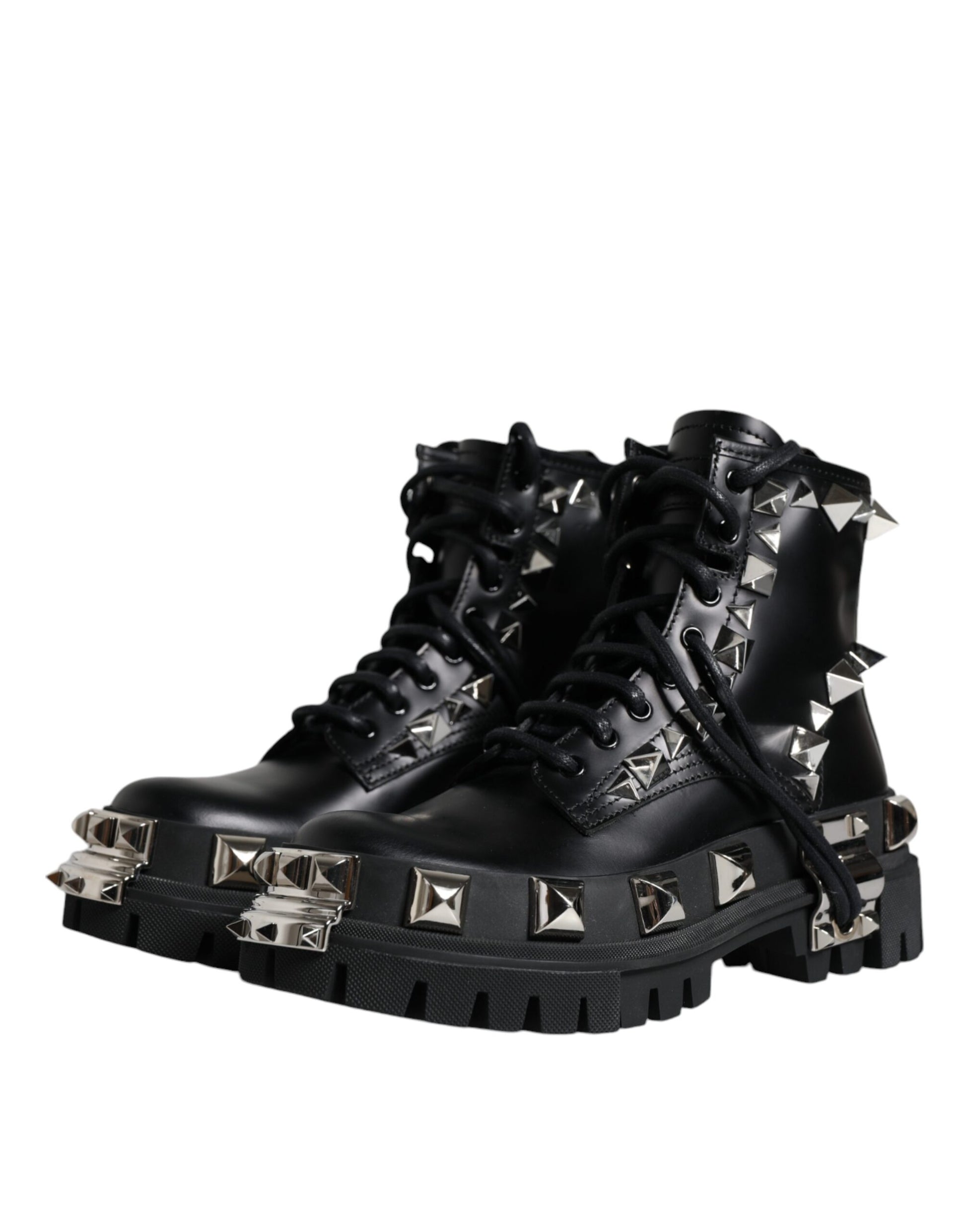 Dolce & Gabbana Black Leather Studded Trekking Boots Shoes by Dolce & Gabbana