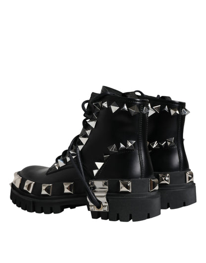 Dolce & Gabbana Black Leather Studded Trekking Boots Shoes by Dolce & Gabbana