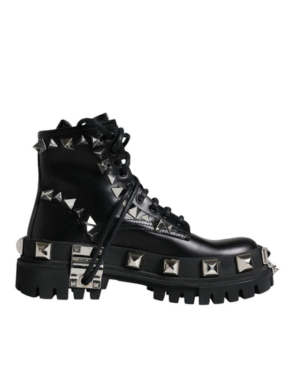 Dolce & Gabbana Black Leather Studded Trekking Boots Shoes by Dolce & Gabbana