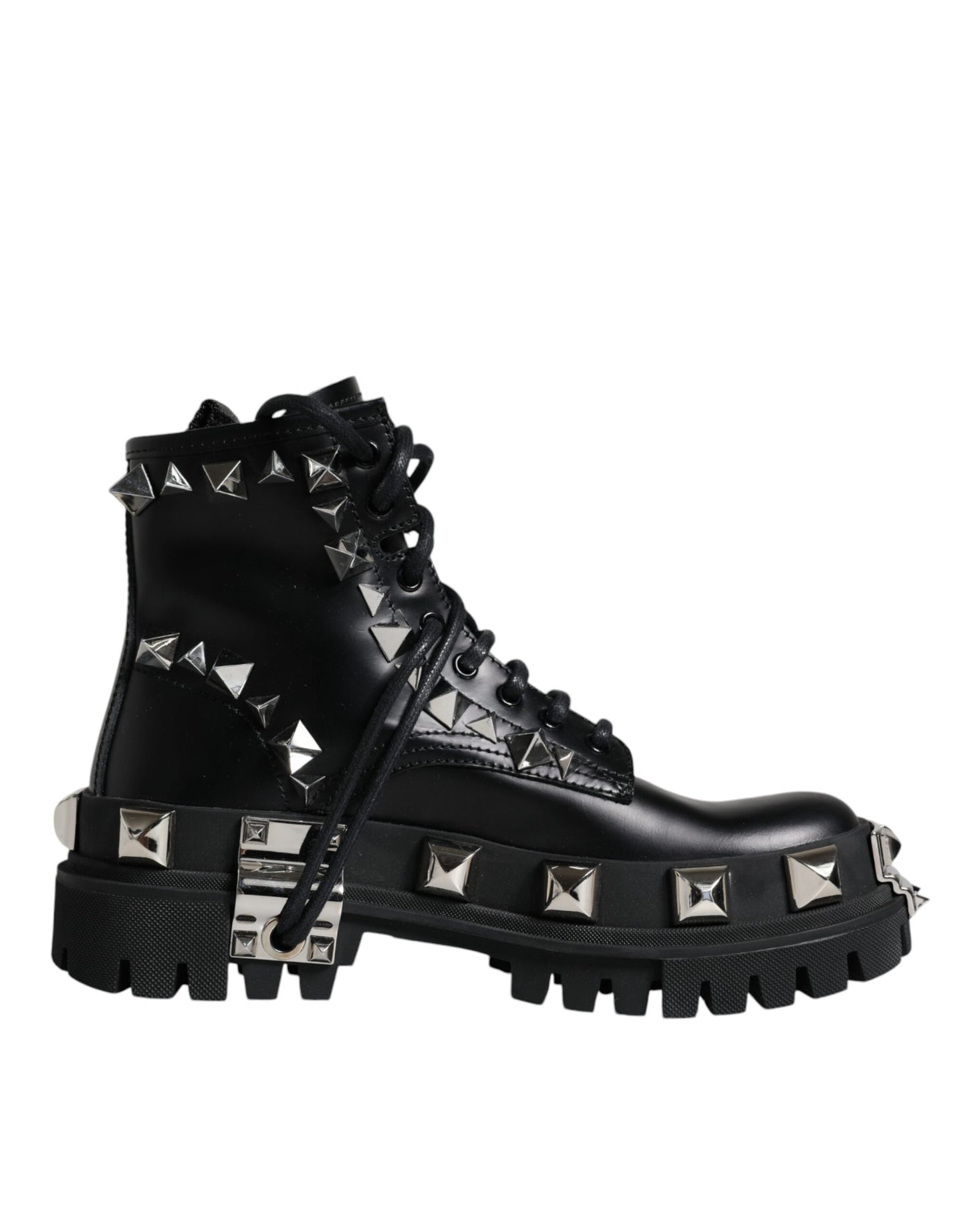 Dolce & Gabbana Black Leather Studded Trekking Boots Shoes by Dolce & Gabbana