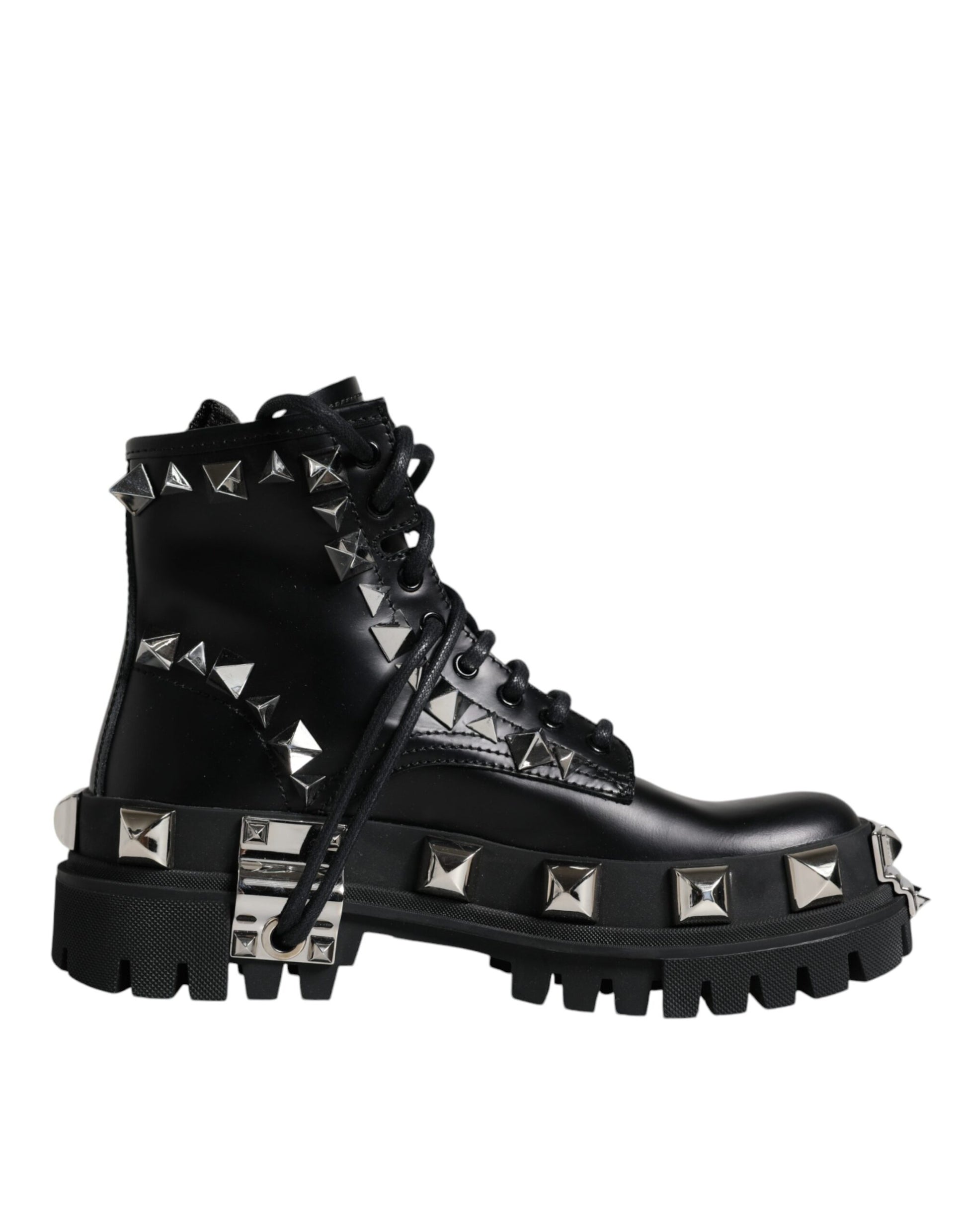 Dolce & Gabbana Black Leather Studded Trekking Boots Shoes by Dolce & Gabbana