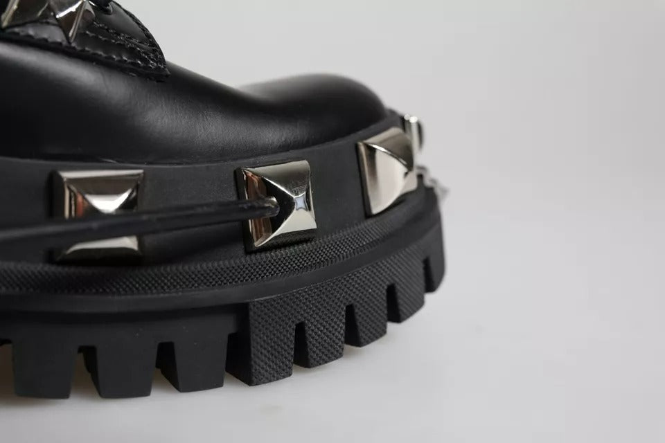 Dolce & Gabbana Black Leather Studded Trekking Boots Shoes by Dolce & Gabbana