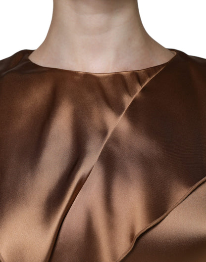 Emporio Armani Brown Satin Long Sleeves Wrap Sheath Mini Dress by Emporio Armani