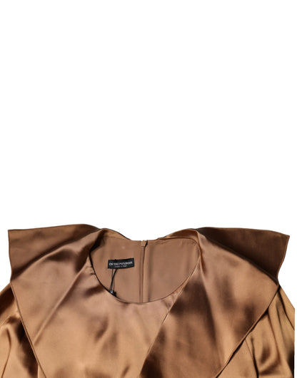 Emporio Armani Brown Satin Long Sleeves Wrap Sheath Mini Dress by Emporio Armani