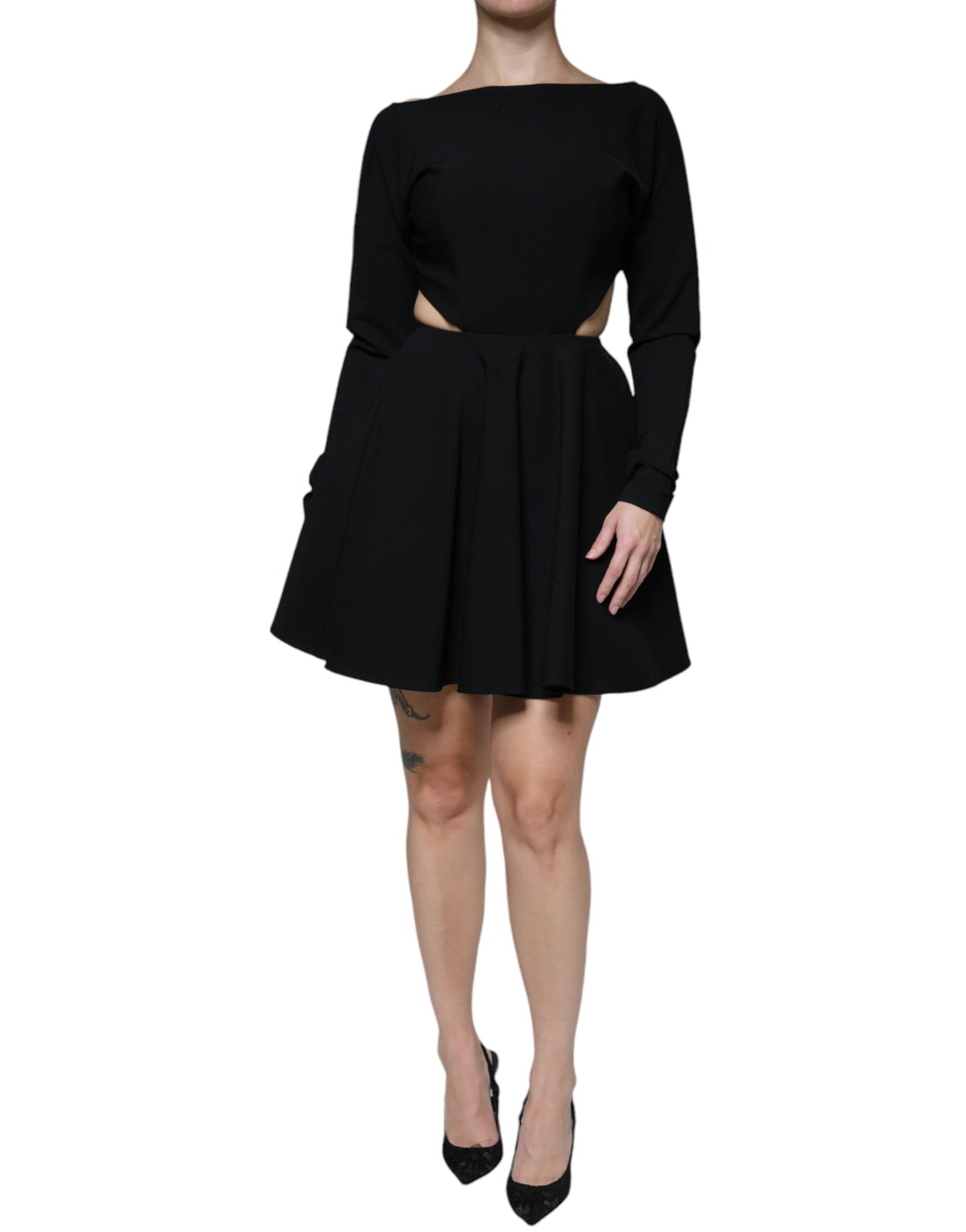 Dolce & Gabbana Black Viscose Cut Out A-line Long Sleeves Mini Dress by Dolce & Gabbana
