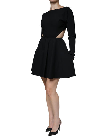 Dolce & Gabbana Black Viscose Cut Out A-line Long Sleeves Mini Dress by Dolce & Gabbana