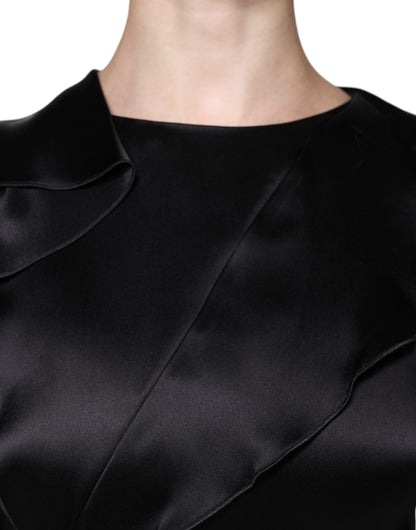 Emporio Armani Black Satin Long Sleeves Wrap Sheath Mini Dress by Emporio Armani