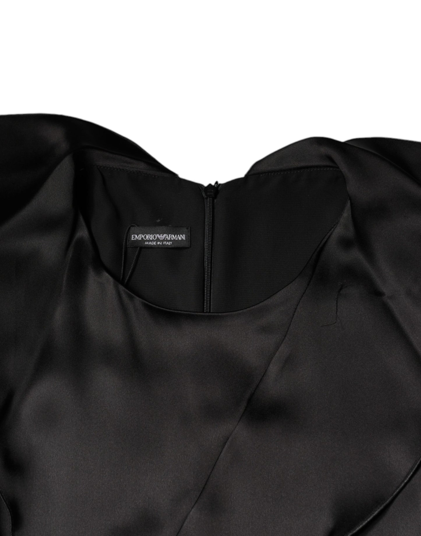 Emporio Armani Black Satin Long Sleeves Wrap Sheath Mini Dress by Emporio Armani