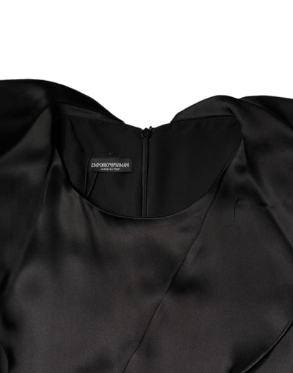 Emporio Armani Black Satin Long Sleeves Wrap Sheath Mini Dress by Emporio Armani