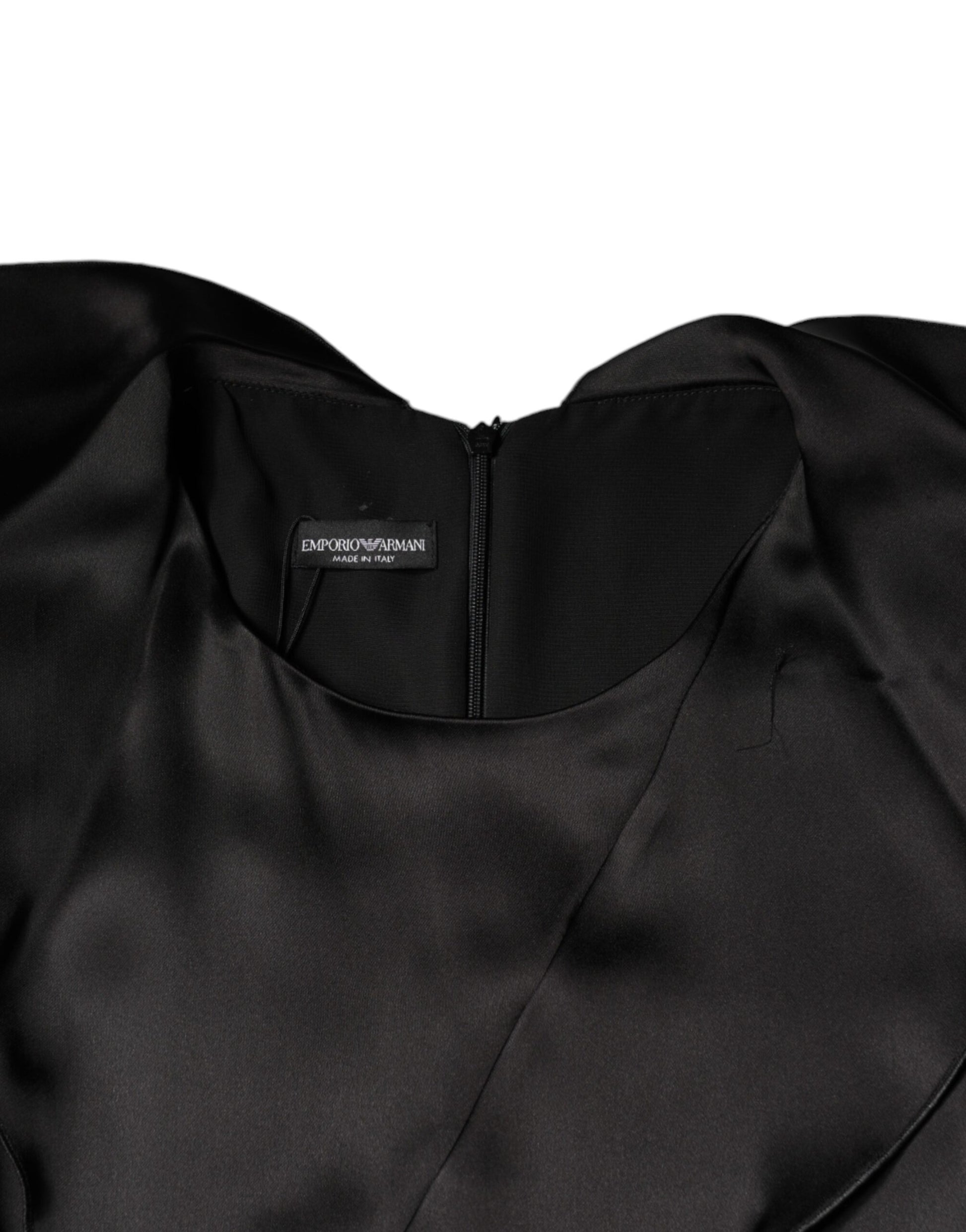 Emporio Armani Black Satin Long Sleeves Wrap Sheath Mini Dress by Emporio Armani