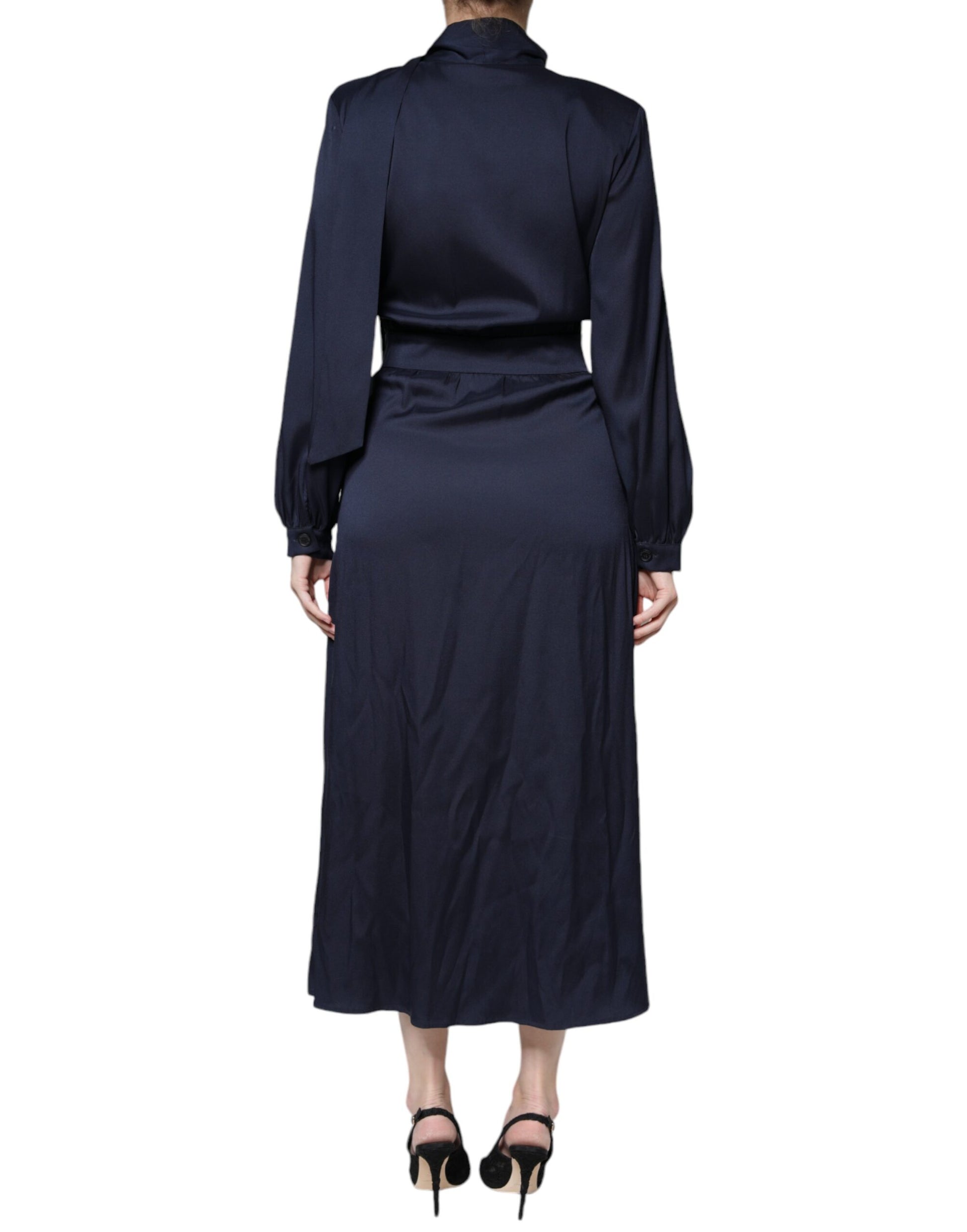 Ballantyne Dark Blue Long Sleeves Pleated A-line Maxi Dress by Ballantyne