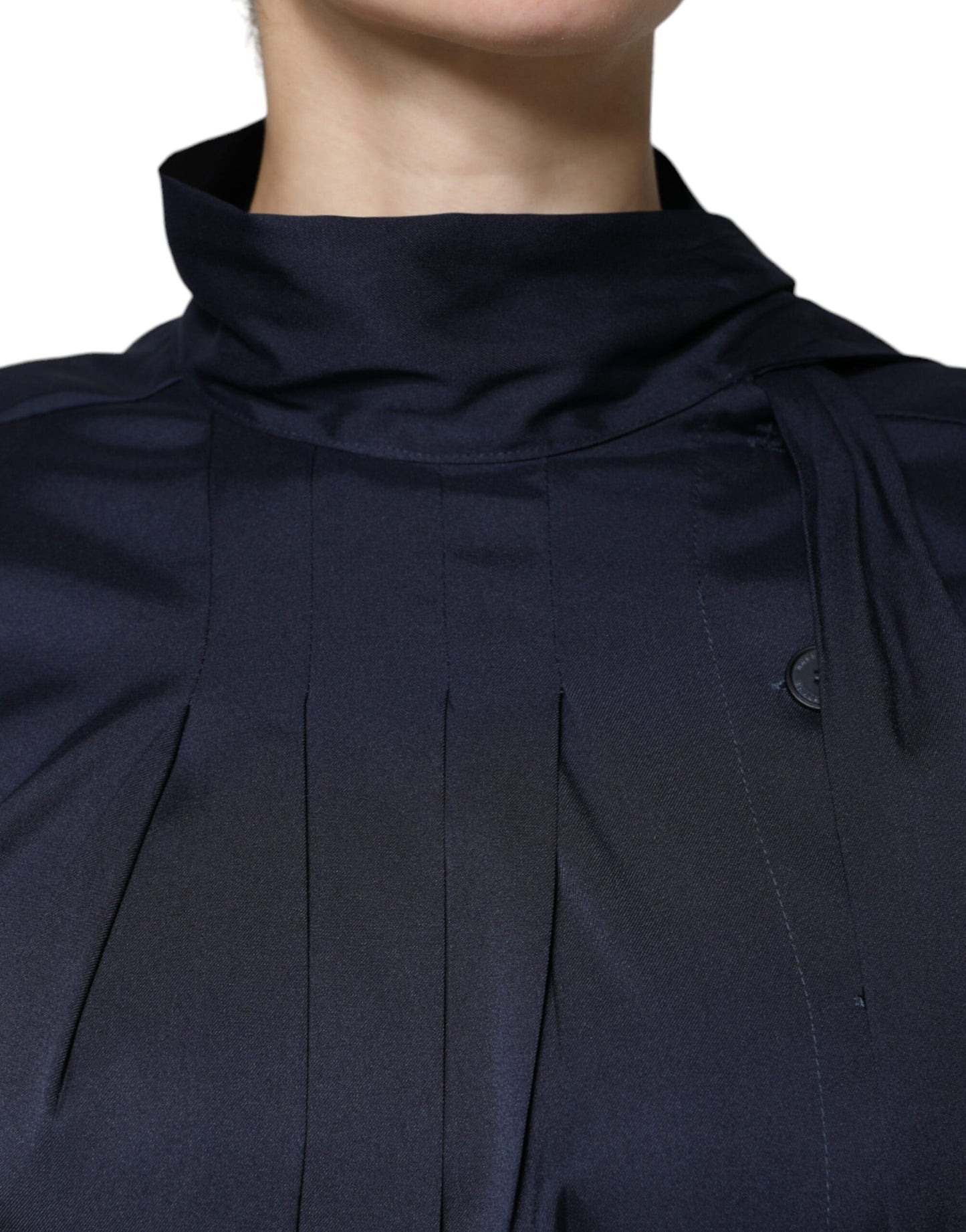 Ballantyne Dark Blue Long Sleeves Pleated A-line Maxi Dress by Ballantyne