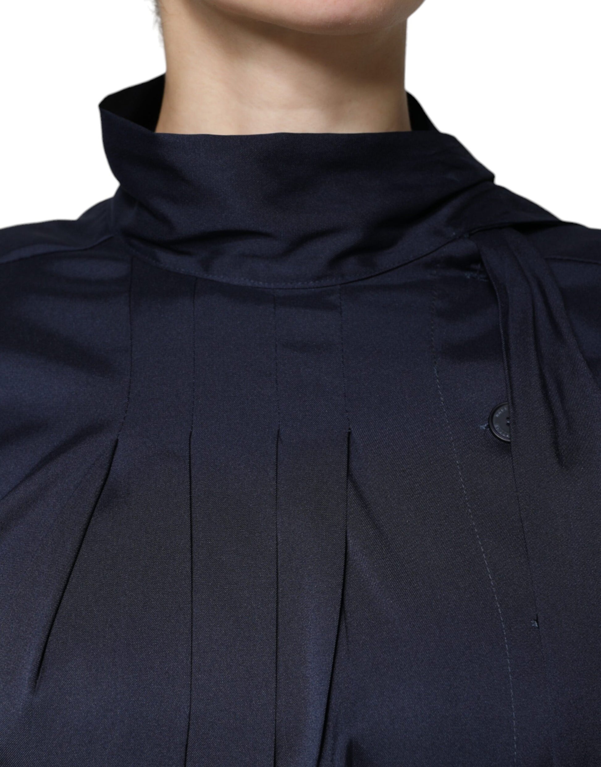 Ballantyne Dark Blue Long Sleeves Pleated A-line Maxi Dress by Ballantyne