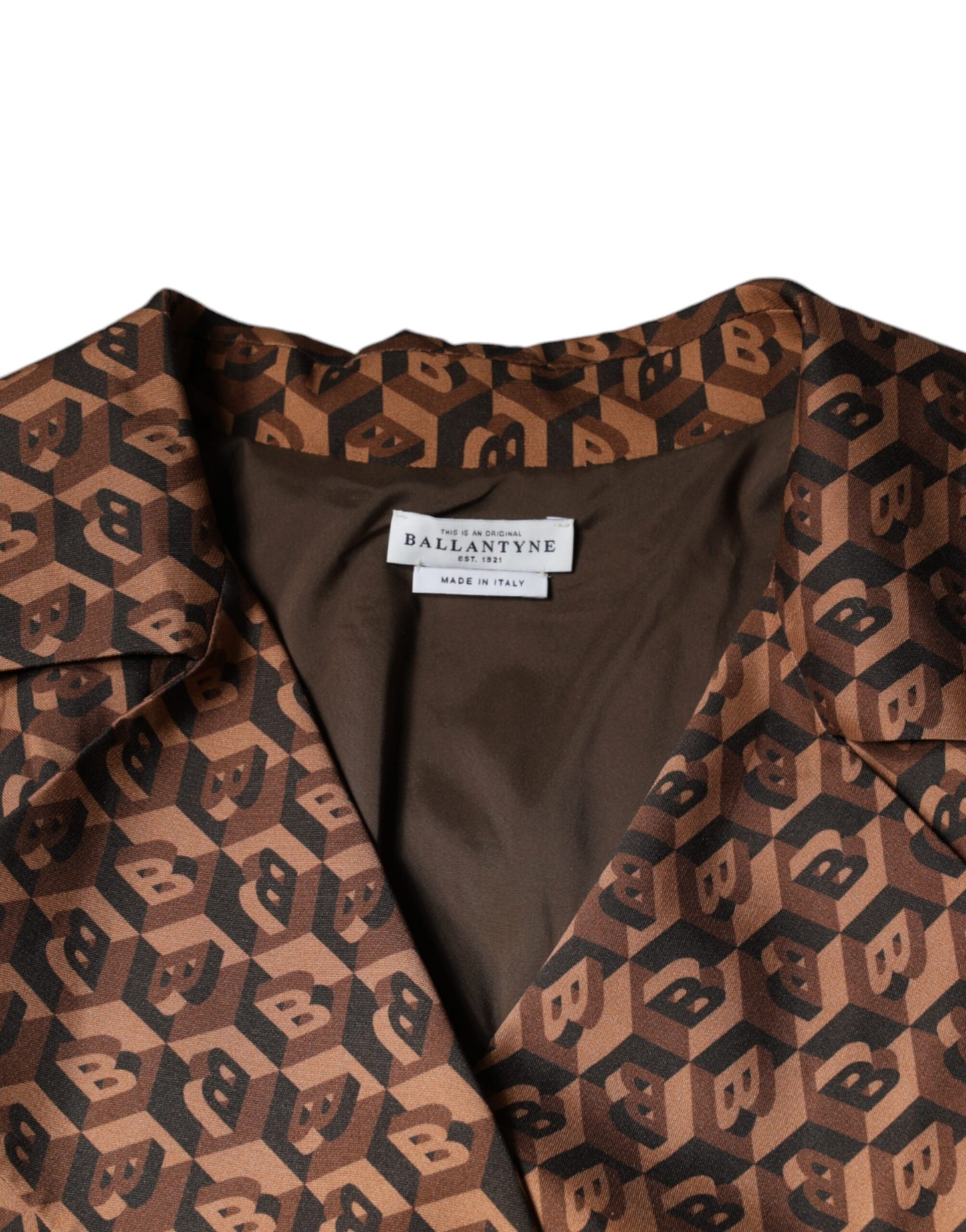 Ballantyne Brown Printed Long Sleeves V-neck Wrap Midi Dress by Ballantyne