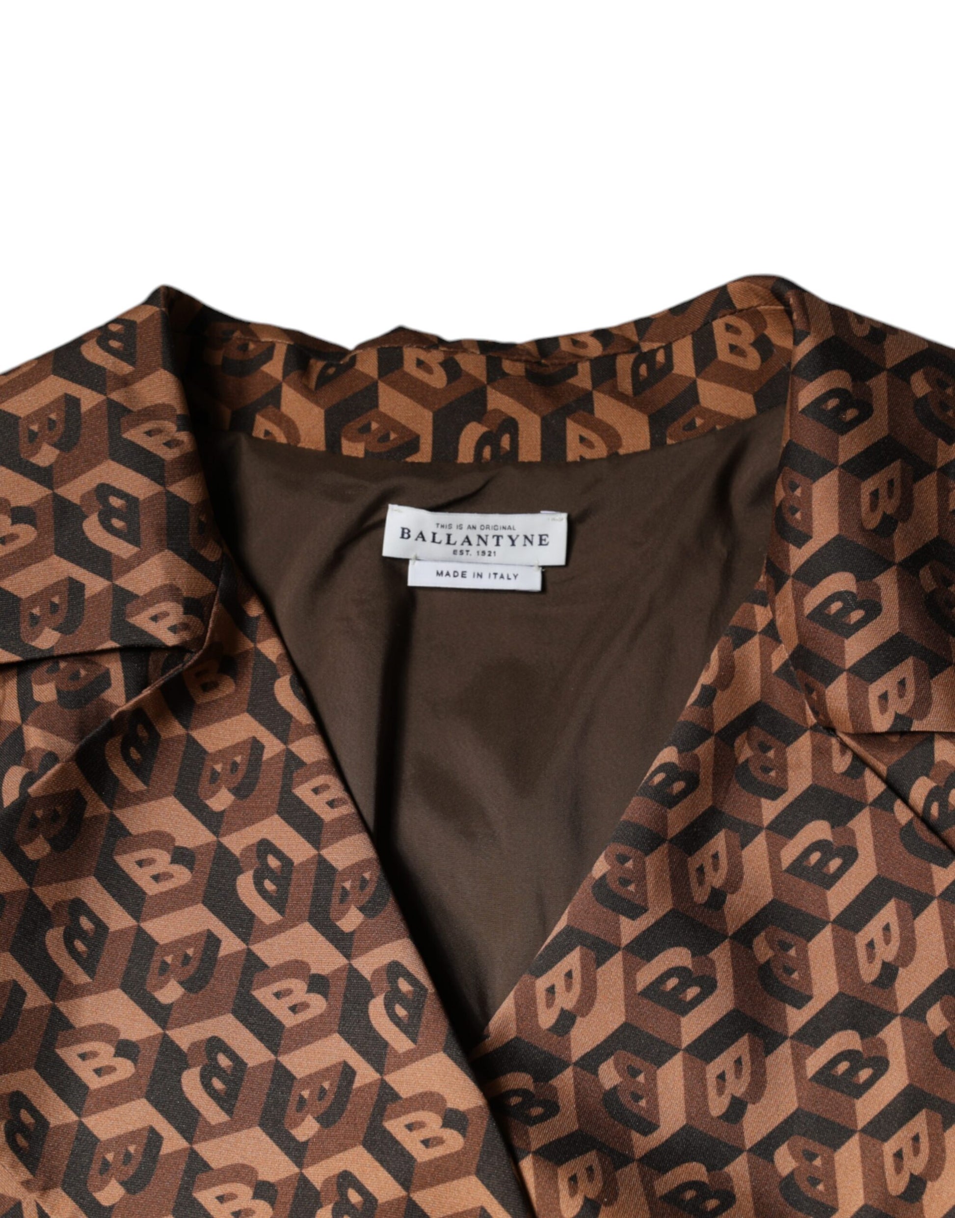 Ballantyne Brown Printed Long Sleeves V-neck Wrap Midi Dress by Ballantyne