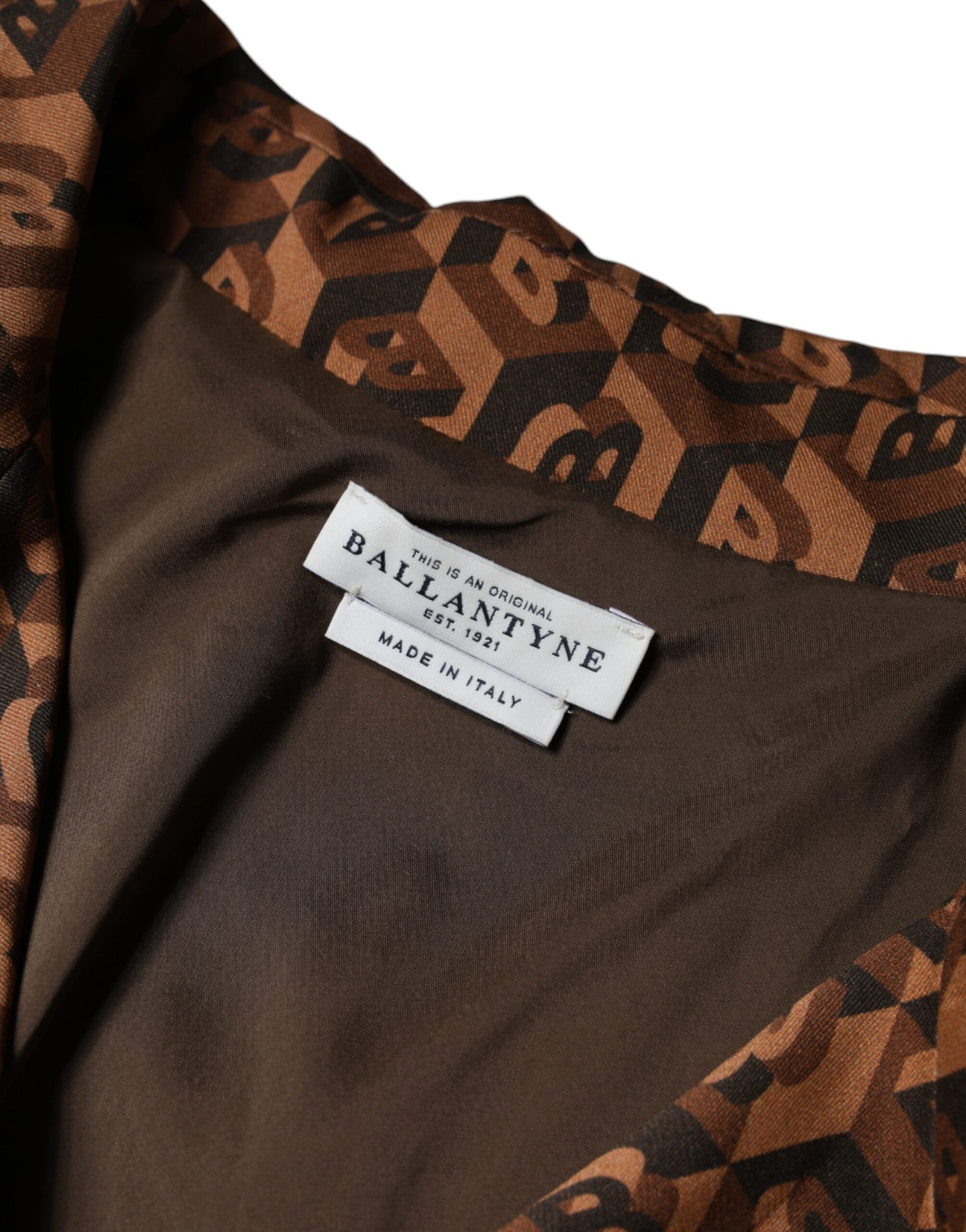 Ballantyne Brown Printed Long Sleeves V-neck Wrap Midi Dress by Ballantyne
