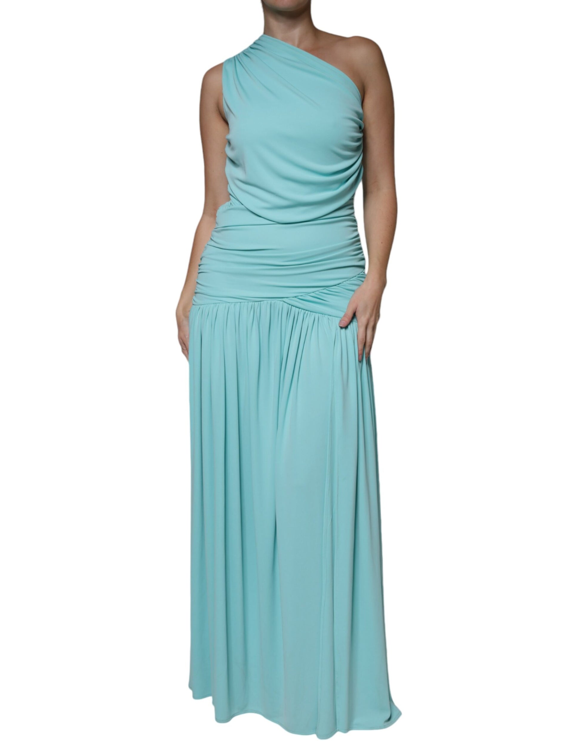 Christian Pellizzari Light Blue Jersey Long Drape One Shoulder Dress by Christian Pellizzari