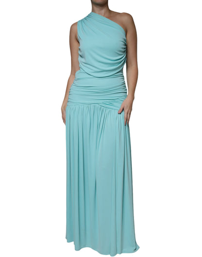 Christian Pellizzari Light Blue Jersey Long Drape One Shoulder Dress by Christian Pellizzari