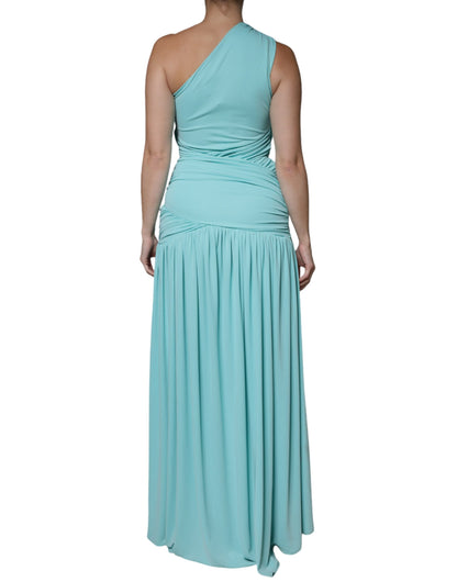 Christian Pellizzari Light Blue Jersey Long Drape One Shoulder Dress by Christian Pellizzari