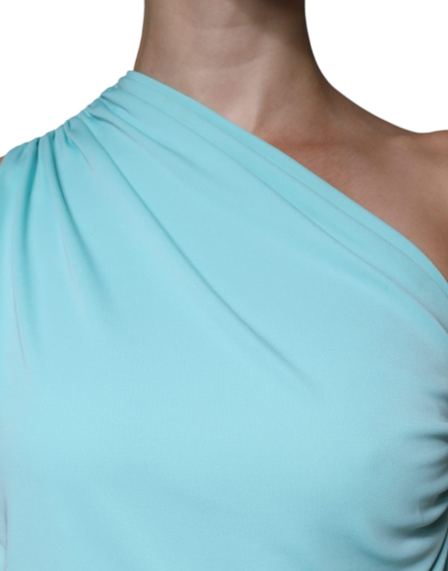 Christian Pellizzari Light Blue Jersey Long Drape One Shoulder Dress by Christian Pellizzari