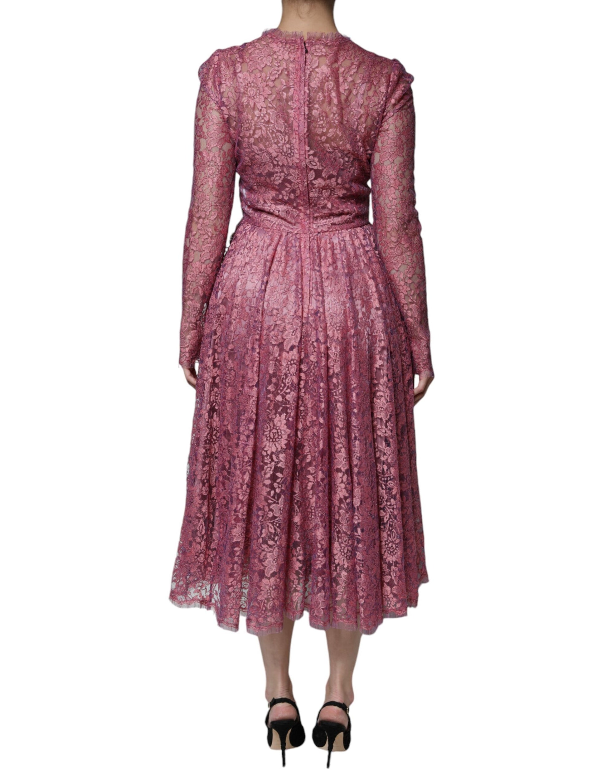 Dolce & Gabbana Fuchsia Floral Lace Long Sleeve Maxi Dress by Dolce & Gabbana